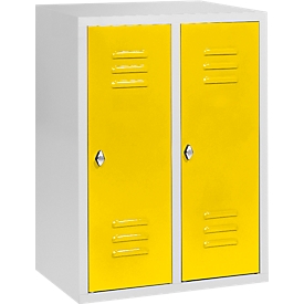 Halbhoher Kleiderspind, 2 Abteile, 300 mm, Drehriegelverschluss, lichtgrau/zinkgelb
