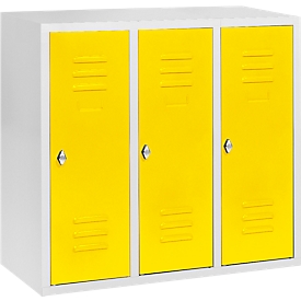 Halbhoher Kleiderspind, 3 Abteile, 300 mm, Drehriegelverschluss, lichtgrau/zinkgelb