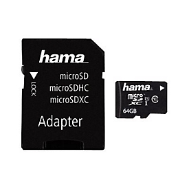 Hama - Flash-Speicherkarte (microSDXC-an-SD-Adapter inbegriffen) - 64 GB - UHS Class 1 / Class10 - microSDXC UHS-I