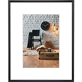 Hama Fotorahmen Sevilla, A4, für die Wandmontage, mit Austauschklammern, B 210 x H 297 mm, Kunststoff, schwarz