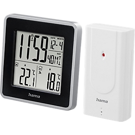 Hama Funk-Wetterstation EWS Intro, Anzeige von Temperatur/Uhrzeit/Datum/Wochentag, °C und °F, Batteriebetrieb