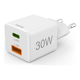 Hama Netzteil - 30 Watt - 3 A - PD, QC 2.0, QC 3.0 - 2 Ausgabeanschlussstellen (USB Typ A, USB-C)