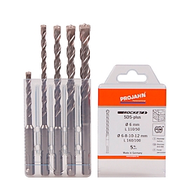 Hammerbohrer-Set PROJAHN SDS-plus, 5-tlg., für Beton/Mauerwerk/Naturstein, Ø 6-12 mm