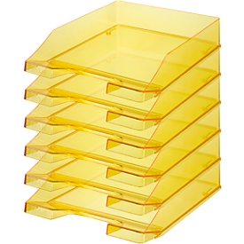 HAN Cesta archivadora clásica, para formato A4/C4, con campo de etiquetado, apilable, An 255 x Pr 348 x Al 65 mm, plástico, amarillo/transparente, 6 piezas 