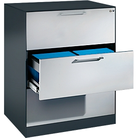 Hangmappenkast Asisto C 3000, 3 schuifladen, 2 rijen, B 800 mm, antraciet/aluminium