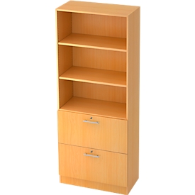 Hangmappenkast JENA, 5 ordnerhoogten, B 800 mm, 2 schuifladen, afsluitbaar, beukenpatroon