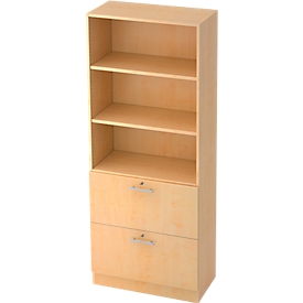 Hangmappenkast JENA, 5 ordnerhoogten, B 800 mm, 2 schuifladen, afsluitbaar, esdoornpatroon