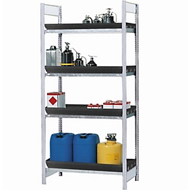 Hazardous goods rack asecos RSW 1064, W 1060 x D 640 x H 2000 mm, 4 height-adjustable 28 l PE collecting trays