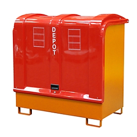 Hazardous material container type GD-B BAUER, steel, L 1460 x W 830 x H 1460 mm, 220 l collection volume, yellow orange RAL 2000