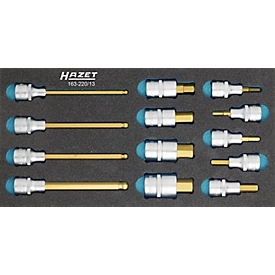 Hazet gereedschapsbak 163-220/13, 1/3 module, incl. schroevendraaier-dopsleutelset, 13 st, B 342 x D 172 x H 35 mm, schuim, zwart/blauw