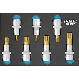 Hazet Werkzeugeinlage 163-243/7, 1/9 Modul, inkl. Schraubendreher-Steckschlüsseleinsatzsortiment, 7-tlg., B 172 x T 114 x H 35 mm, Schaumstoff, schwarz/blau