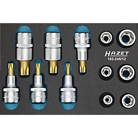 Hazet Werkzeugeinlage 163-245/12, 1/9 Modul, inkl. Werkzeugsortiment, 12-tlg., B 172 x T 114 x H 35 mm, Schaumstoff, schwarz/blau