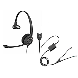 Headset Sennheiser SC 230, kabelaansluiting/monogeluid, met telefoonadapter CEHS-AV04, koptelefoon verstelb.