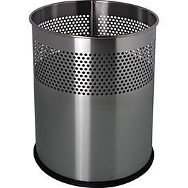 HELIT Papierkorb rund 15L, Edelstahl silber, H 321 x Ø 255 mm, luftdurchlässiges Lochraster