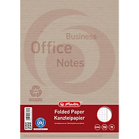 Herlitz Kanzleipapier Recycling, 250 feuilles doubles, DIN A3/A4 plié, 70 g/m², quadrillé, marge à droite, gris/rouge