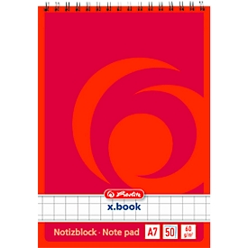Herlitz spiraalnotitieblok x.book, formaat A7, 50 vellen, geruit, wit, 10 stuks