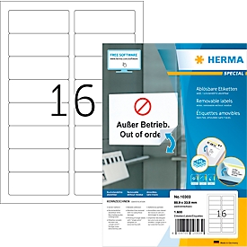 Herma adresetiketten Speciaal Nr. 10303, 88,9 x 33,8 mm, zelfklevend, verwijderbaar, bedrukbaar, wit, 1600 stuks op 100 vellen