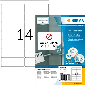 Herma adresetiketten Speciaal Nr. 10310, 99,1 x 38,1 mm, zelfklevend, verwijderbaar, bedrukbaar, wit, 1400 stuks op 100 vellen