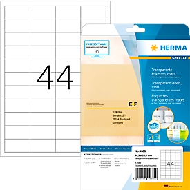 Herma folie-etiketten Speciaal Nr. 4680, 48,3 x 25,4 mm, weerbestendig, bedrukbaar, permanent, transparant, 1100 stuks op 25 vellen