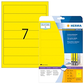 Herma ordneretiketten A4, 192 mm lang, permanent hechtend/bedrukbaar, 140 stuks, geel