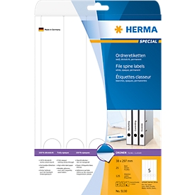 Herma ordneretiketten A4, 297 mm lang, permanent hechtend/bedrukbaar, 125 stuks, wit