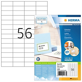 Herma premium adresetiketten nr. 4273, 52,5 x 21,2 mm, zelfklevend, permanent klevend, bedrukbaar, papier, wit, 5600 stuks op 100 vellen