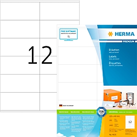Herma Premium étiquettes d'adresse no. 4635, 105 x 48 mm, autocollantes, permanentes, imprimables, papier, blanc, 2400 pièces sur 200 feuilles