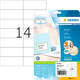 Herma Premium étiquettes d'adresse no. 5057, 105 x 42,3 mm, autocollantes, permanentes, imprimables, papier, blanc, 350 pièces sur 25 feuilles