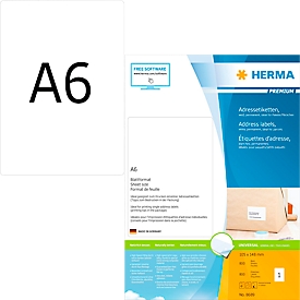 Herma Premium étiquettes d'adresse no. 8689, 105 x 148 mm, autocollantes, permanentes, imprimables, papier, blanc, 800 pièces sur 800 feuilles