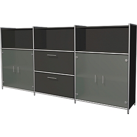 Highboard Toledo, 2 schuifladen, 3 vakken, 3 ordnerhoogten, glazen deuren, B 2360 x D 380 mm, antraciet