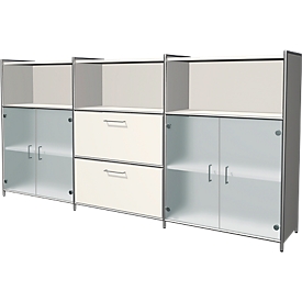 Highboard Toledo, 2 schuifladen, 3 vakken, 3 ordnerhoogten, glazen deuren, B 2360 x D 380 mm, wit