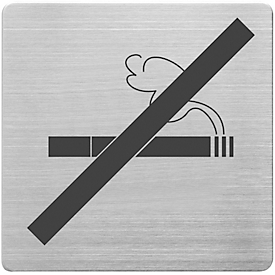 Hinweisschild „Nicht Rauchen“, quadratisch, inkl. Selbstklebepad, L 90 x B 90 mm, Edelstahl gebürstet, silber-schwarz