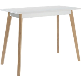 Hochtisch BALWOO, 4-Fuß Eichenholzgestell, beschichtete Spanplatte, B 1400 x T 700 x H 1050 mm, weiß 