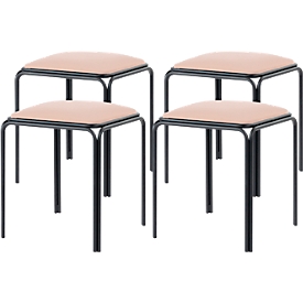 Hocker Bistro, 4 Stück, Sitz Kunstleder, elfenbein