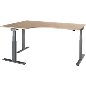 Hoekbureau ERGO-T 2.0 - elektrisch in hoogte verstelbaar - 90° hoek links - B 2000 x H 640-1300 mm - T voet antraciet - eiken decor - ons merk Schäfer Shop Select