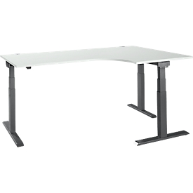 Hoekbureau ERGO-T 2.0 - elektrisch in hoogte verstelbaar - 90° hoek rechts - B 2000 x H 640-1300 mm - T voet antraciet - lichtgrijs - ons merk Schäfer Shop Select