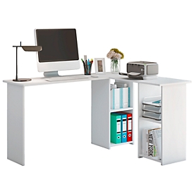 Hoekbureau, hoek 90°, wangpoot, 4 schappen, B 1360 x D 1120 x H 730 mm, wit