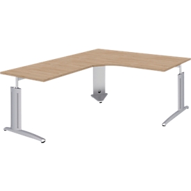 Hoekbureautafel BARI, 90°, hoek links, C-poot, B 1800 x D 1800 mm, eikenpatroon