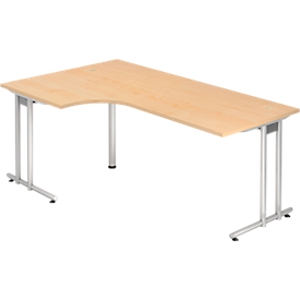 Hoekig bureau 90° JENA, C-voet, links te monteren, B 2000 mm, ahornafwerking