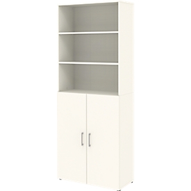 Home Office combikast TEMPIO, van hout, 2 deuren (3 OH), 6 OH, B 800 x D 340 x H 2130 mm, wit/wit