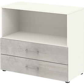 Home Office Kombiregal TEMPIO, aus Holz, 2 Einschübe, 2 OH, B 800 x T 340 x H 720 mm, weiß/Beton