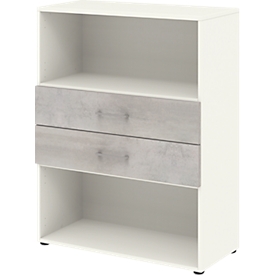 Home Office Kombiregal TEMPIO, aus Holz, 2 Einschübe, 3 OH, B 800 x T 340 x H 1070 mm, weiss/Beton