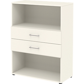 Home Office Kombiregal TEMPIO, aus Holz, 2 Einschübe, 3 OH, B 800 x T 340 x H 1070 mm, weiß/weiß