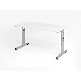 Home Office-Schreibtisch, manuelle Höhenverstellung, rechteckig, C-Füße, B 1400 x T 672 x H 650-850 mm, weiß/silber
