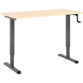 Home-Office-Schreibtisch Multiflex, manuell höhenverstellbar mit Kurbel, B 1300 x T 650 x H 700-1180 mm, Ahorn/anthrazit