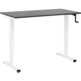 Home-Office-Schreibtisch Multiflex, manuell höhenverstellbar mit Kurbel, B 1300 x T 650 x H 700-1180 mm, graphit/weiss