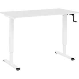 Home-Office-Schreibtisch Multiflex, manuell höhenverstellbar mit Kurbel, B 1300 x T 650 x H 700-1180 mm, lichtgrau/weiss