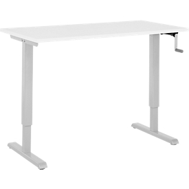 Home-Office-Schreibtisch Multiflex, manuell höhenverstellbar mit Kurbel, B 1300 x T 650 x H 700-1180 mm, weiss/weissalu