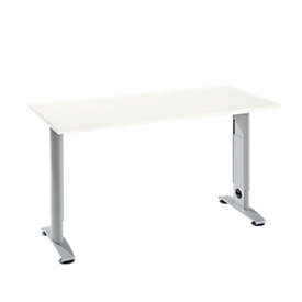 Home Office Table Login, piétement en C, L 1300 x P 650 mm, blanc/alu blanc