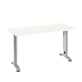 Home Office Tisch Login, Rechteck, C-Fuß, B 1300 x T 650 mm, weiß/weißaluminium RAL 9006